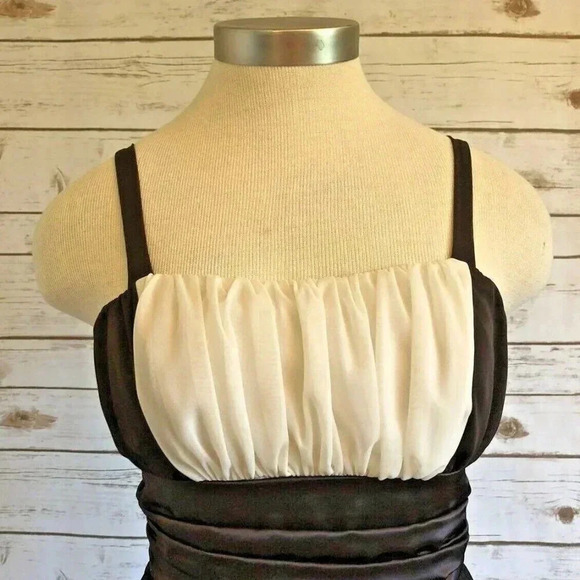 EN FOCUS Women Sleeveless Knee Length Empire Waist Brown Beige Dress Size 4P - Picture 2 of 12